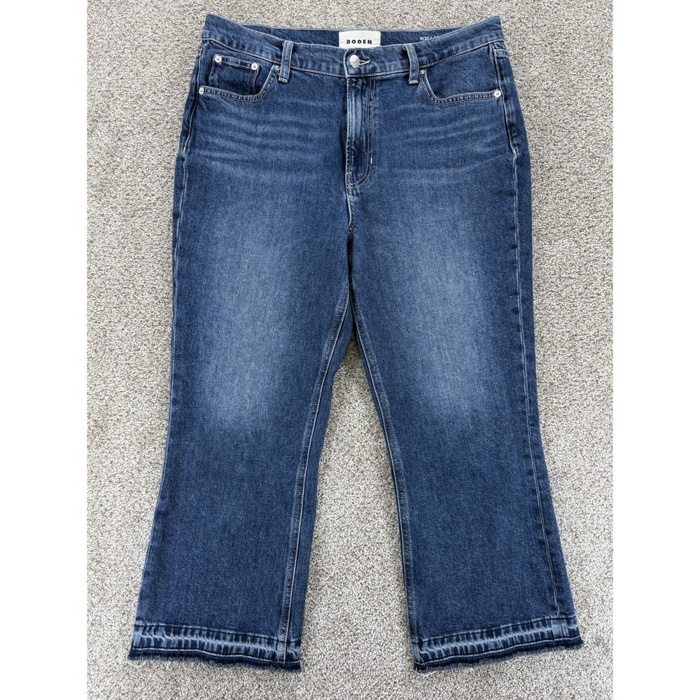 Boden The Mid Rise Baby Kick Jeans Womens 30 Blue Released Raw Hem Ankle Crop